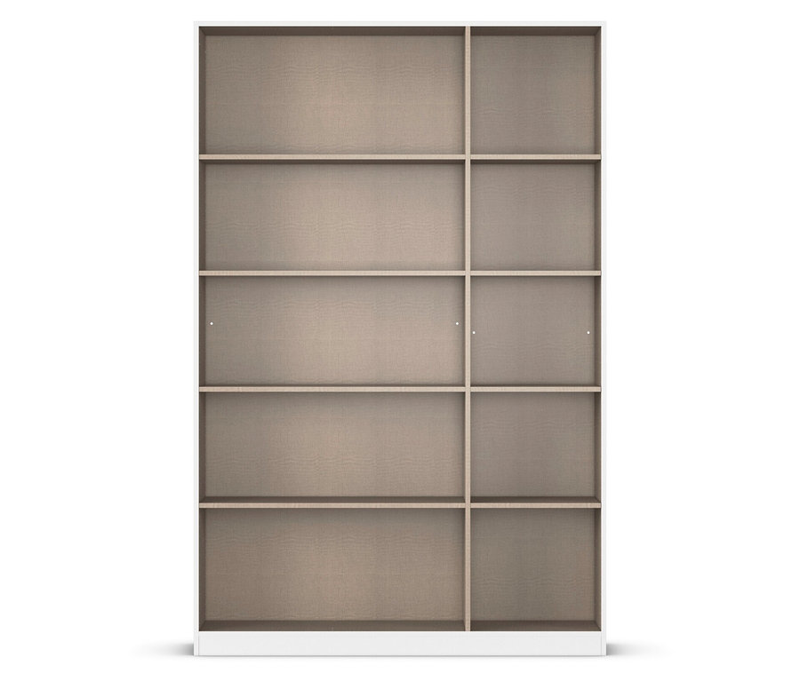 Ein hoher, leerer Holzschrank mit zehn Fächern steht vor einem weißen Hintergrund.