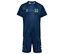 Marineblaues HUMMEL Kinder-Trikot-Set HMLSHIMMER mit Nummer 12 und blauen Winkeln auf Ärmeln und Hosenbeinen.