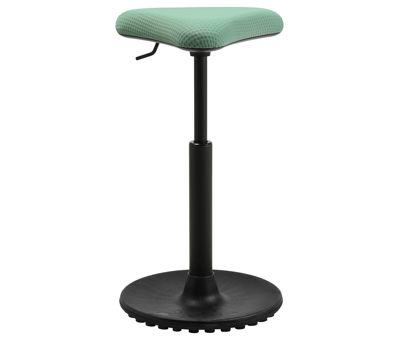 Ein grüner Stehhocker mit schwarzem Gestell steht vor einem weißen Hintergrund.