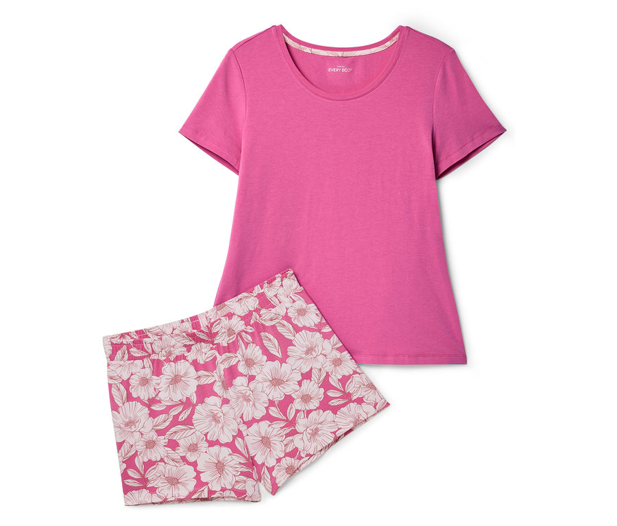 Pinkes Shorty-Pyjama-Set, bestehend aus einem T-Shirt und einer Shorts mit Blumenmuster.