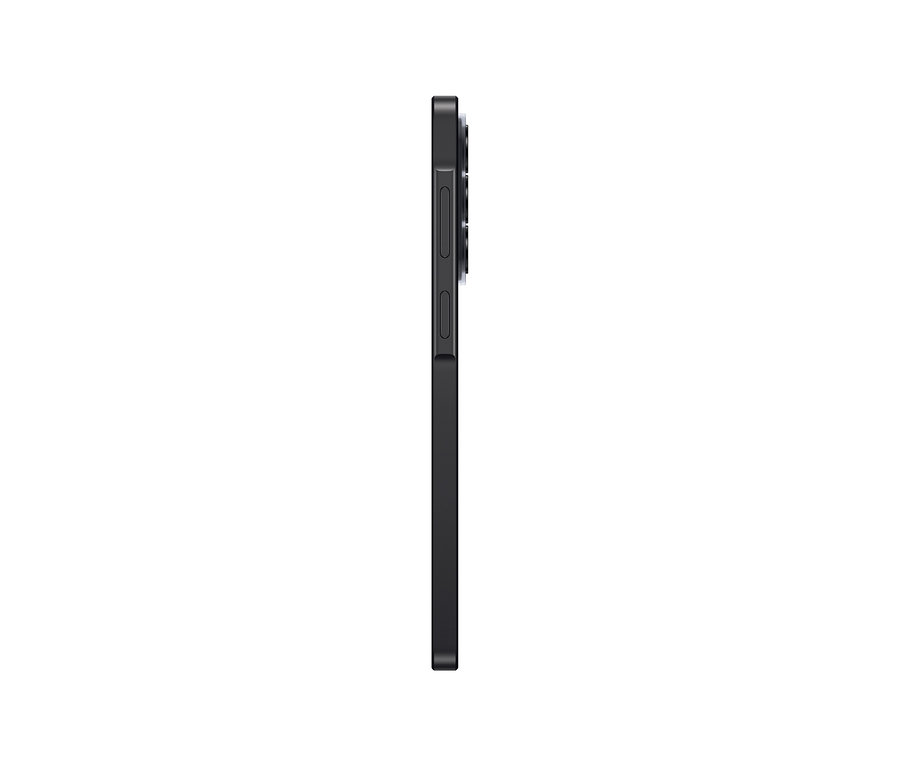 Seitenansicht des Samsung Galaxy A37 5G 128GB Awesome Charcoal Smartphones mit Tasten und Kameramodul.