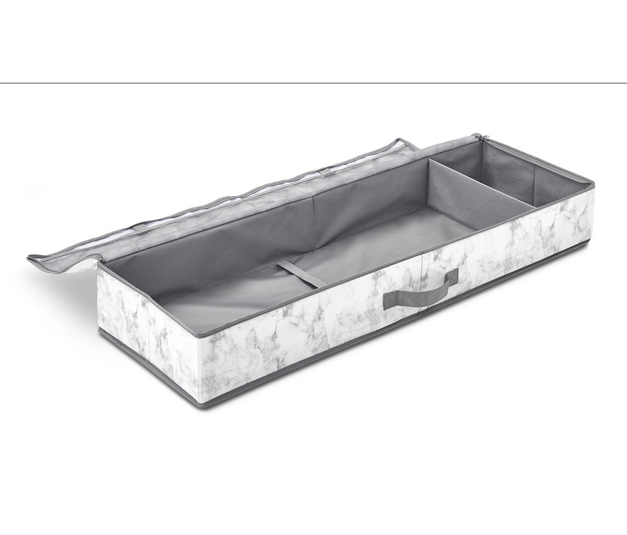 Offener Geschenkpapier-Organizer mit Marmormuster.