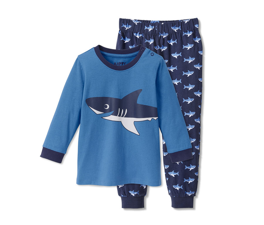 Blauer Pyjama mit Hai-Print.