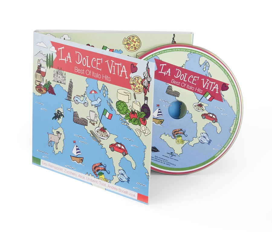 CD »La Dolce Vita« mit einer Cartoon-Landkarte von Italien.