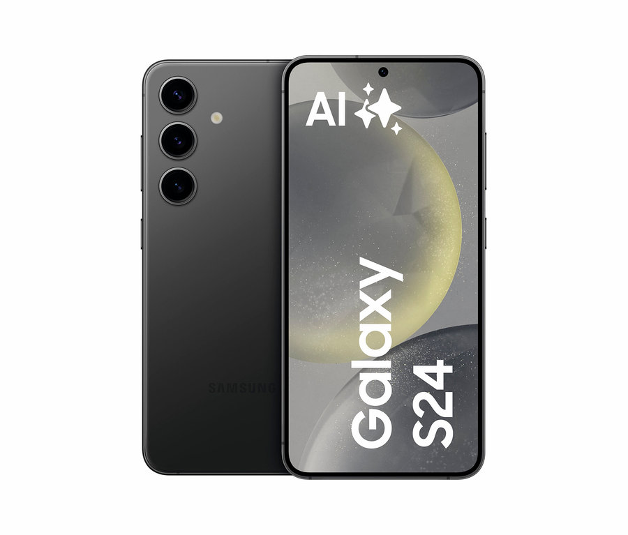 Zwei Samsung Galaxy S24 5G 128GB in Onyx Schwarz liegen nebeneinander.