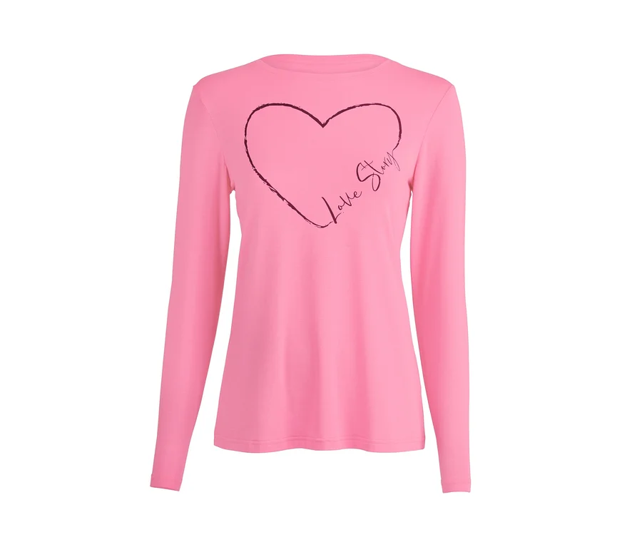 Rosa Pyjama-Oberteil mit Herz und 'Love Story'-Schriftzug.