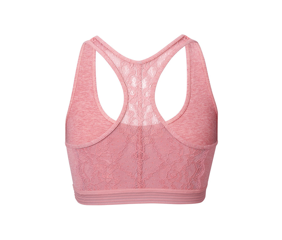 Rosa Sport-Bustier mit Spitzenrücken.