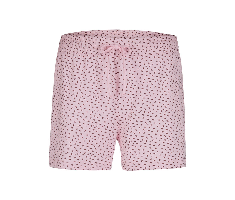 Rosa Shorts mit braunem Muster.