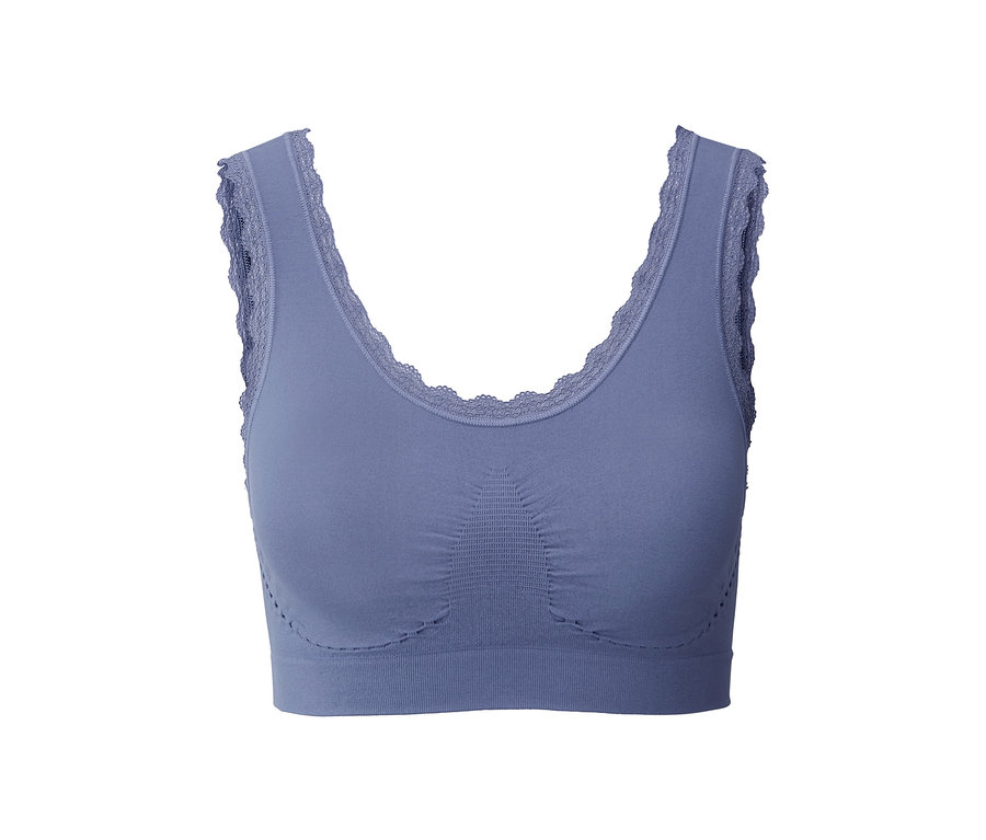 Blauer Seamless-Bustier mit Spitzenrand.