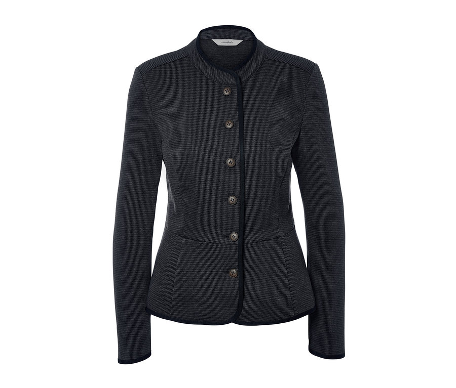 Dunkelgrauer Sweatblazer mit Knöpfen.