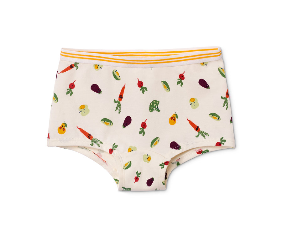 Weiße 3 Pantys mit Gemüseaufdruck.