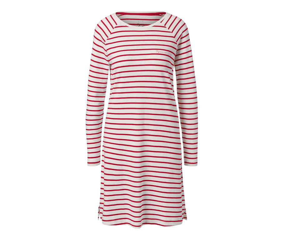 Cremefarben-rot gestreiftes Nachthemd.