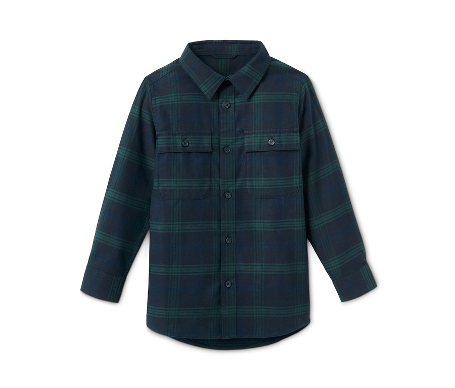 Ein blau-grünes Flanellhemd.