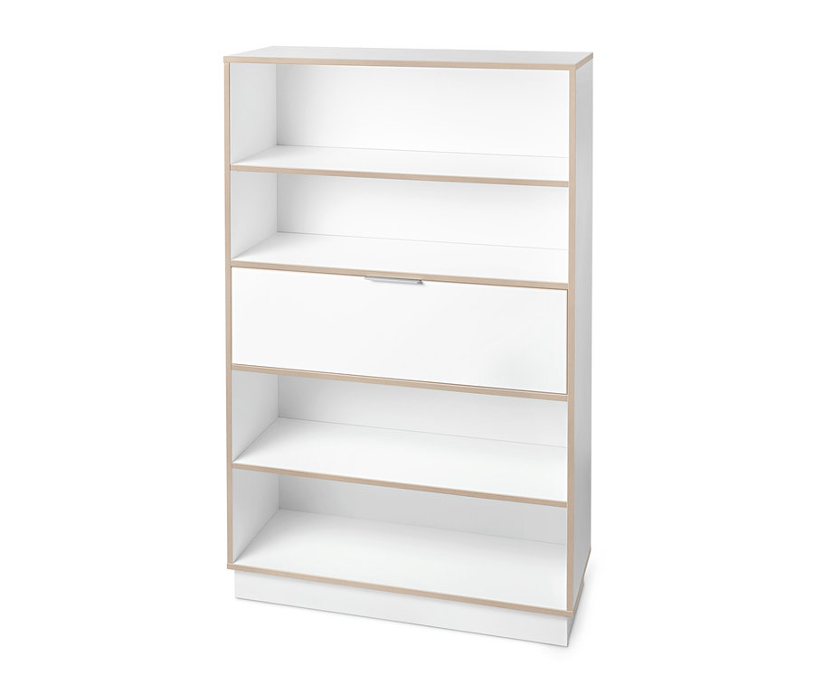 Weißer Schuhschrank mit Klappe.