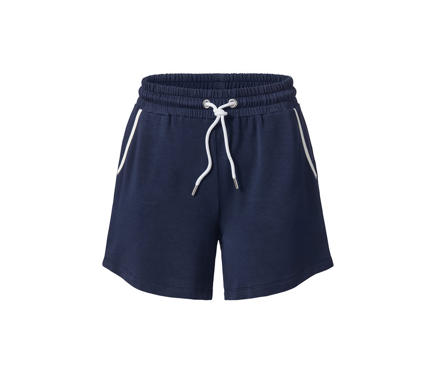 Dunkelblaue Jerseyshorts mit weissem Kordelzug.