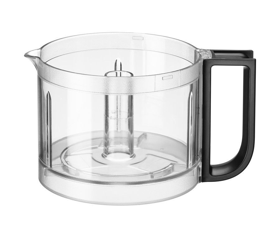 Durchsichtiger KitchenAid-Zerkleinerer Behälter mit 830 ml Fassungsvermögen und schwarzem Griff.