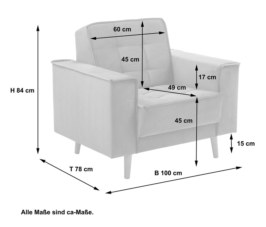 Abmessungen des azurblauen Max Winzer® Sessels »Jolene«.