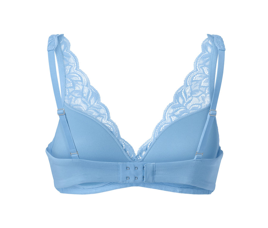 Hellblauer Softschalen-BH mit Spitzenbesatz.