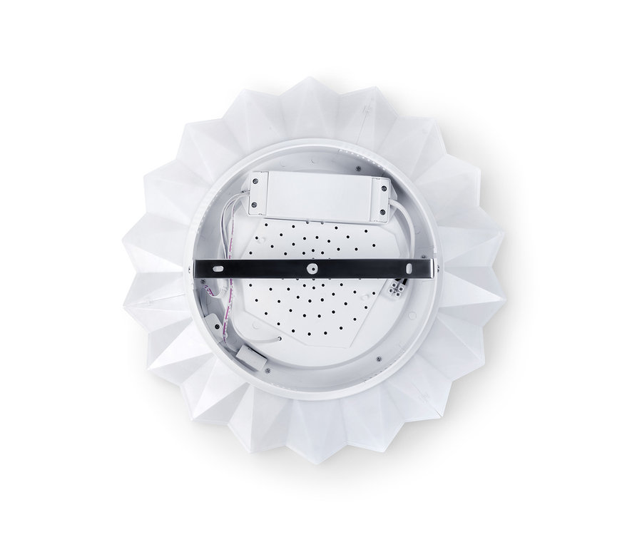 Detailansicht einer weißen LED-Wand- und Deckenleuchte.