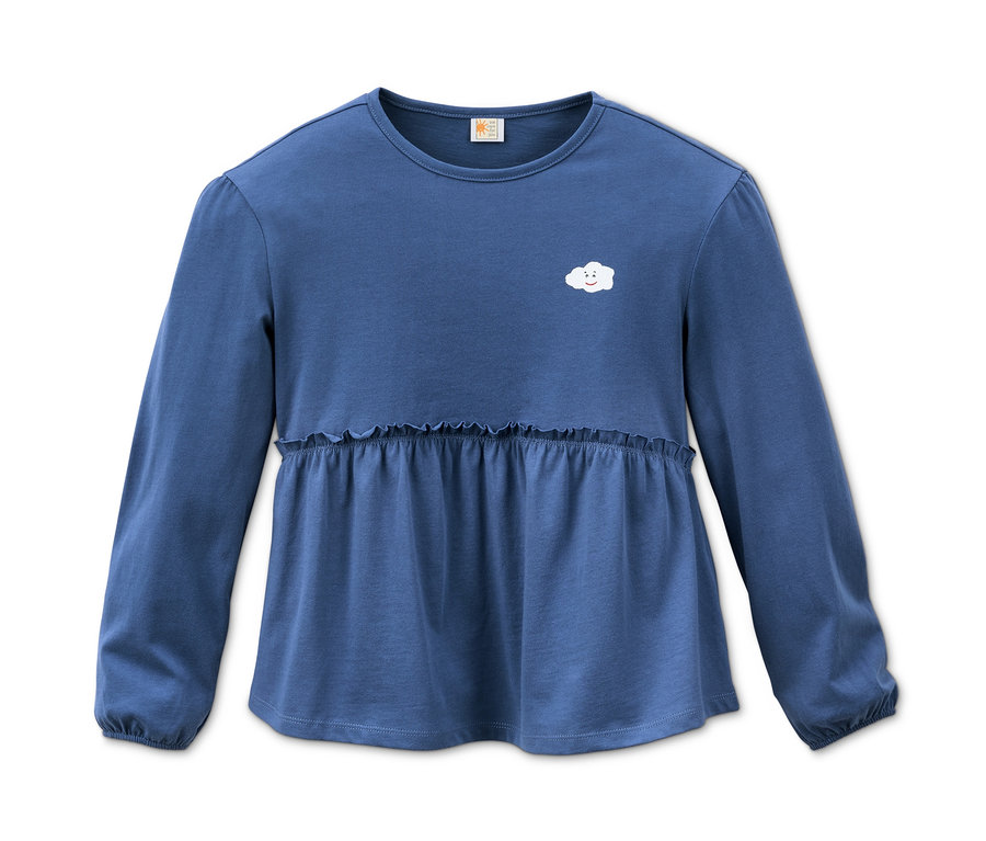 Blaues Langarmshirt aus Bio-Baumwolle mit Rüschen und Wolkenmotiv, 1 Stk.