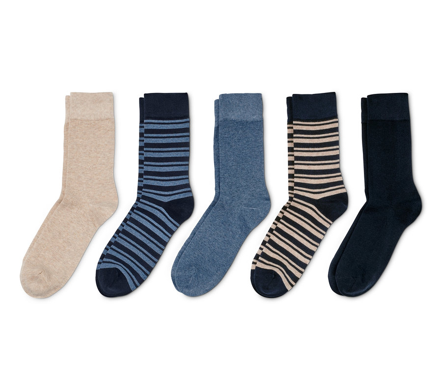 Fünf Paar beige Socken.