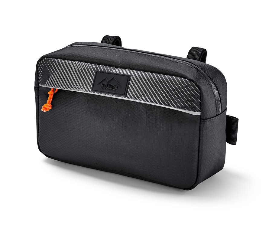 Eine schwarze 2-in-1-Lenkertasche.