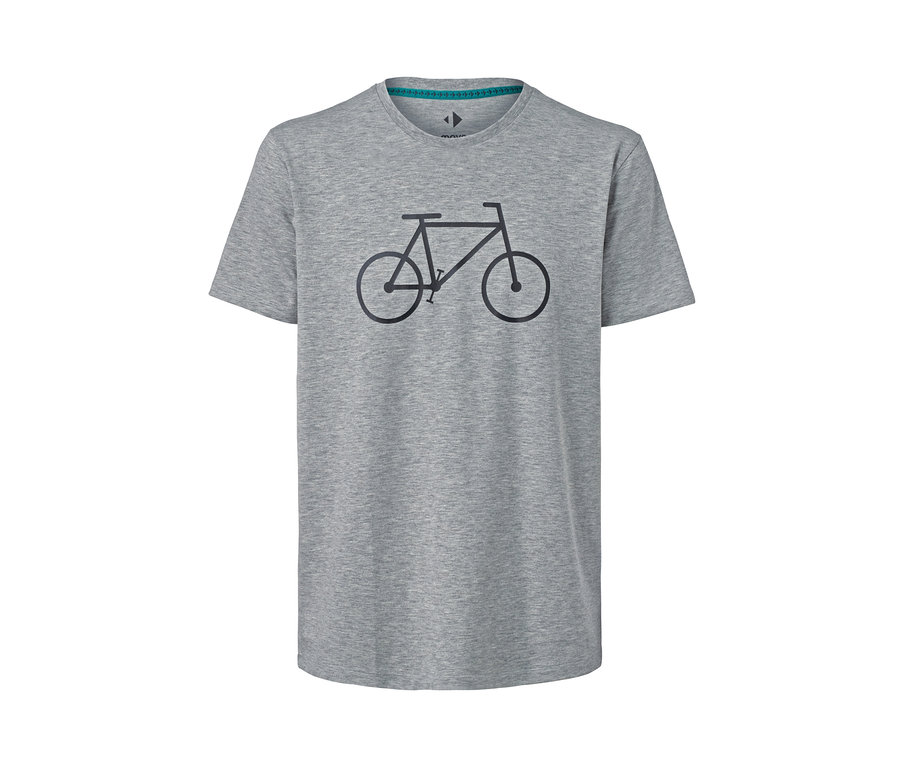 Graues Funktions-T-Shirt mit schwarzem Fahrrad-Aufdruck.