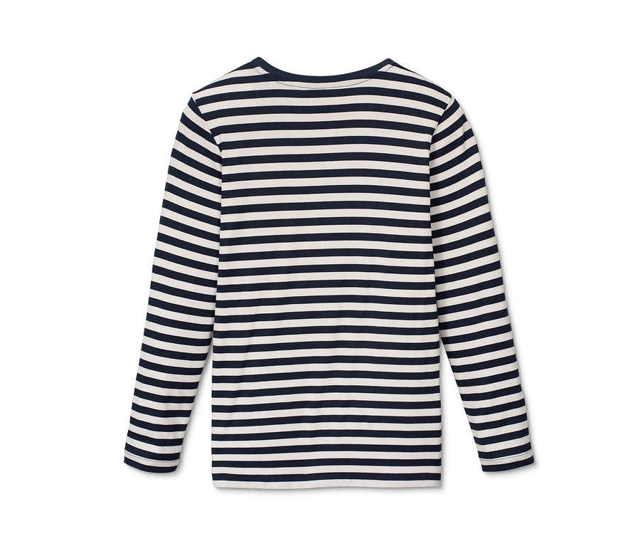Gestreiftes, blau-weißes Langarmshirt mit Knotendetail.