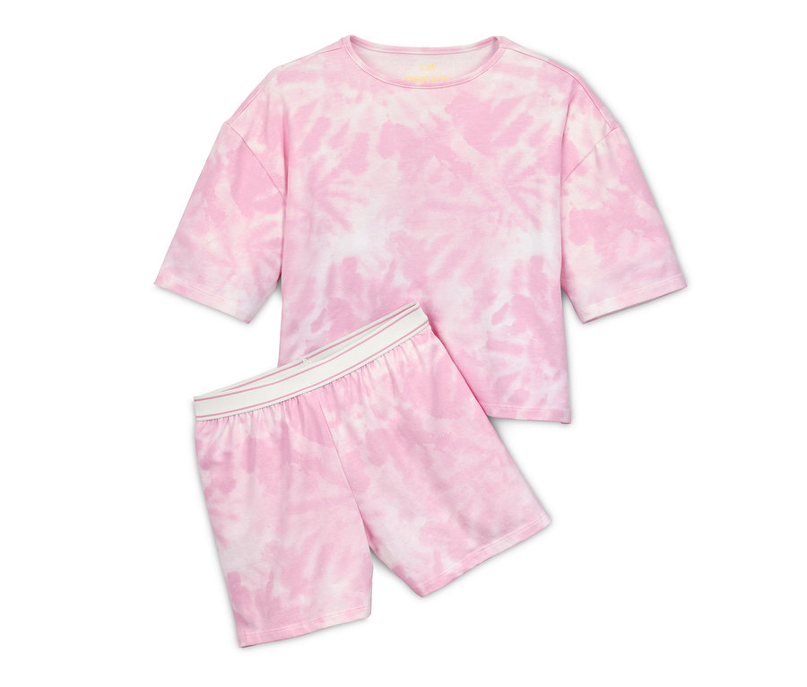 Rosa-weißer Pyjama aus Bio-Baumwolle mit Batikmuster.