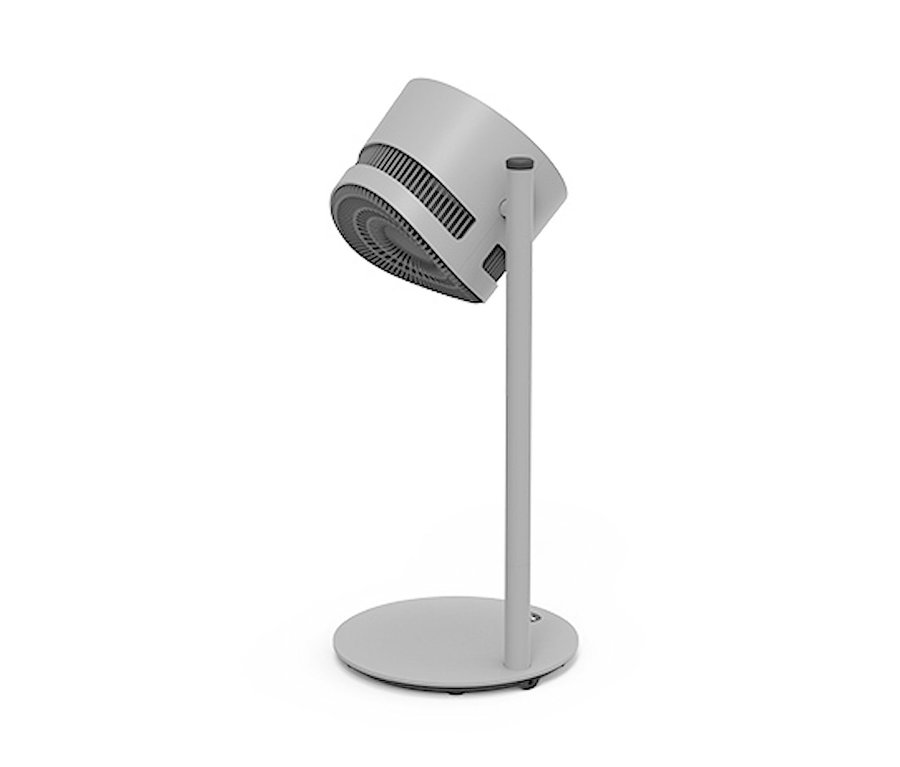 Ein grauer Boneco Air-Shower-Standventilator »F225« vor einem weißen Hintergrund.