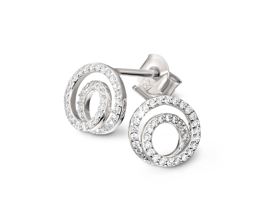 Zwei Ohrstecker »Premium Collection« aus 925er Silber mit Zirkonia auf weissem Hintergrund.