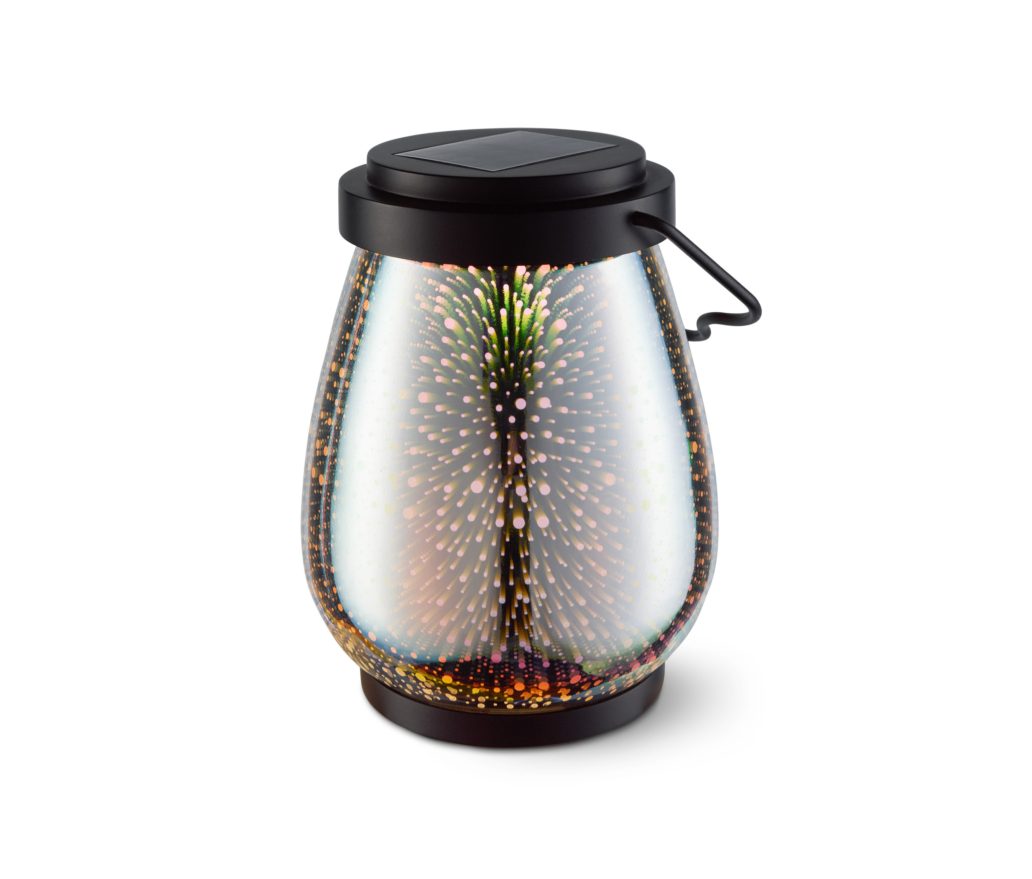 Solar-Leuchte mit Sterneneffekt auf weißem Hintergrund.