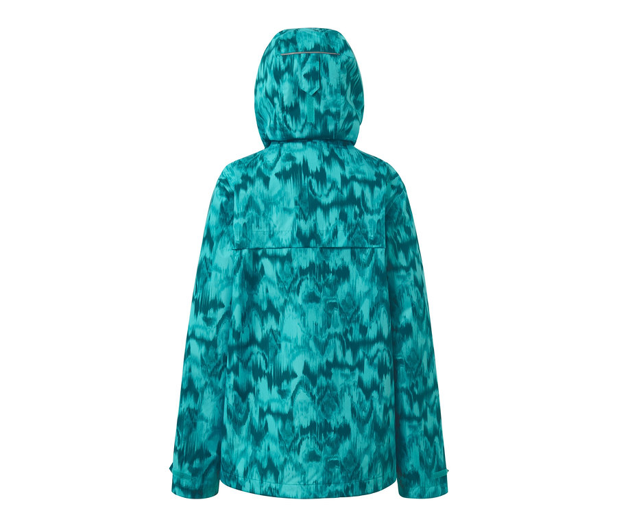 Rückansicht einer Regenjacke mit Alloverprint.