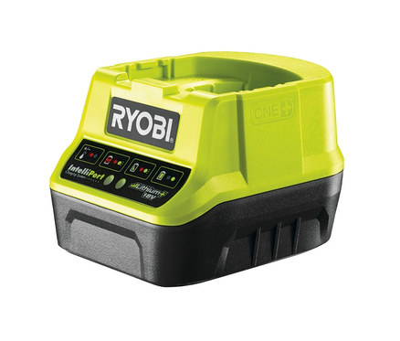 Ein gelb-schwarzes Ryobi-Batterieladegerät.