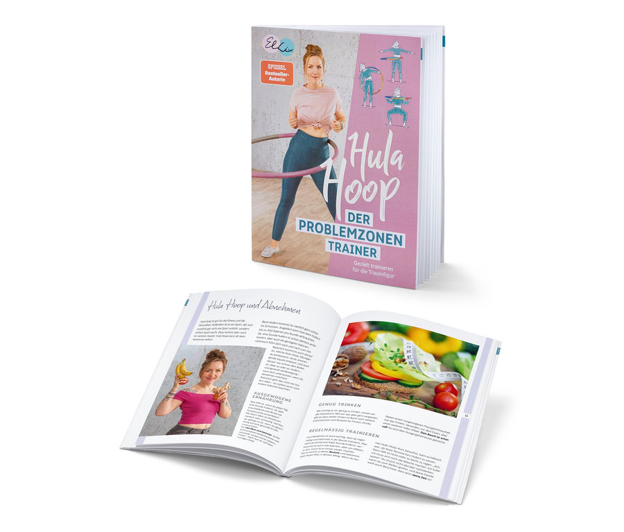 Zwei offene Ausgaben des Buchs "Hula Hoop – der Problemzonen-Trainer".