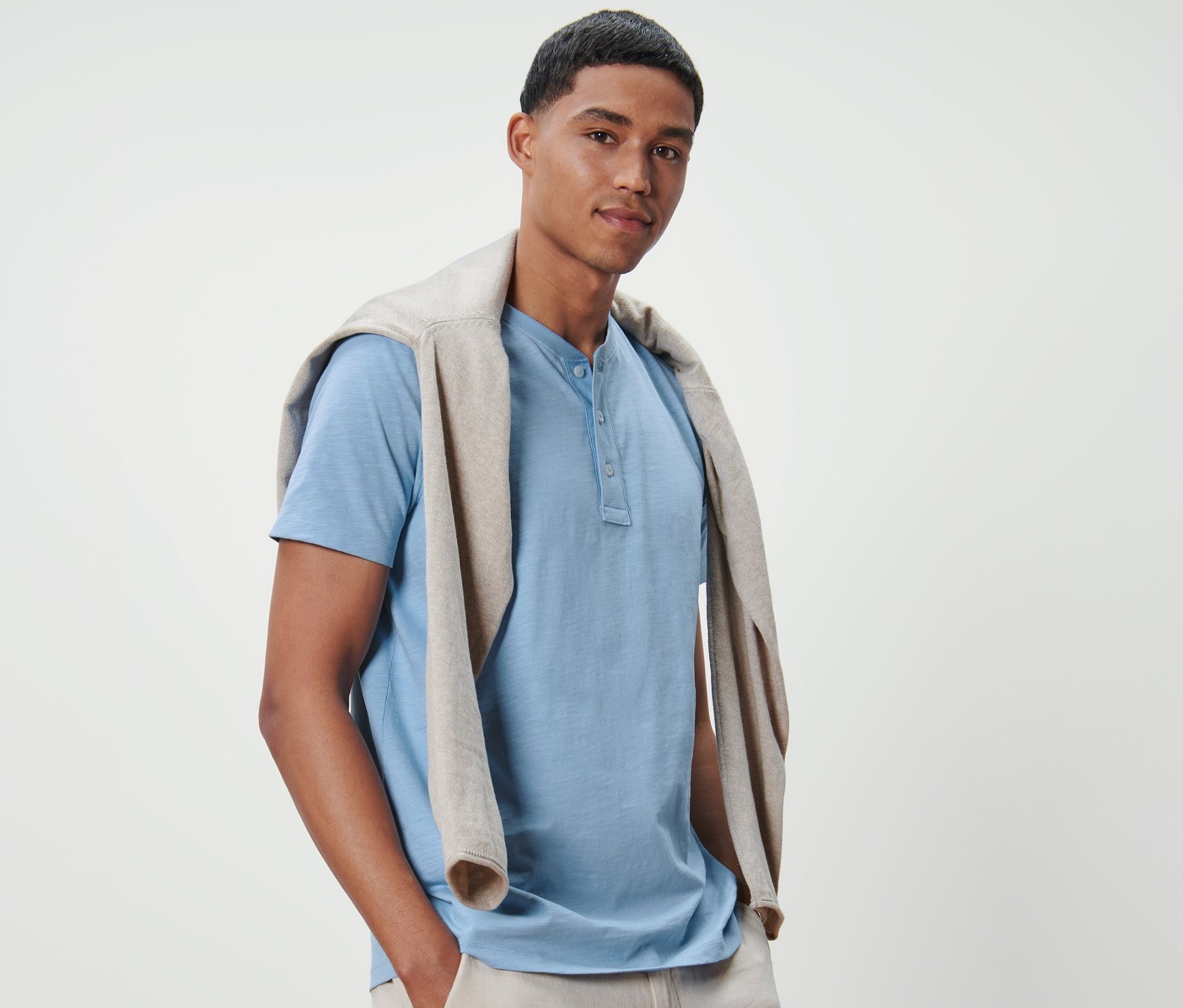 Thumbnail - Tchibo - Kurzarm-Henley - Herren - Gr. S - hellblau