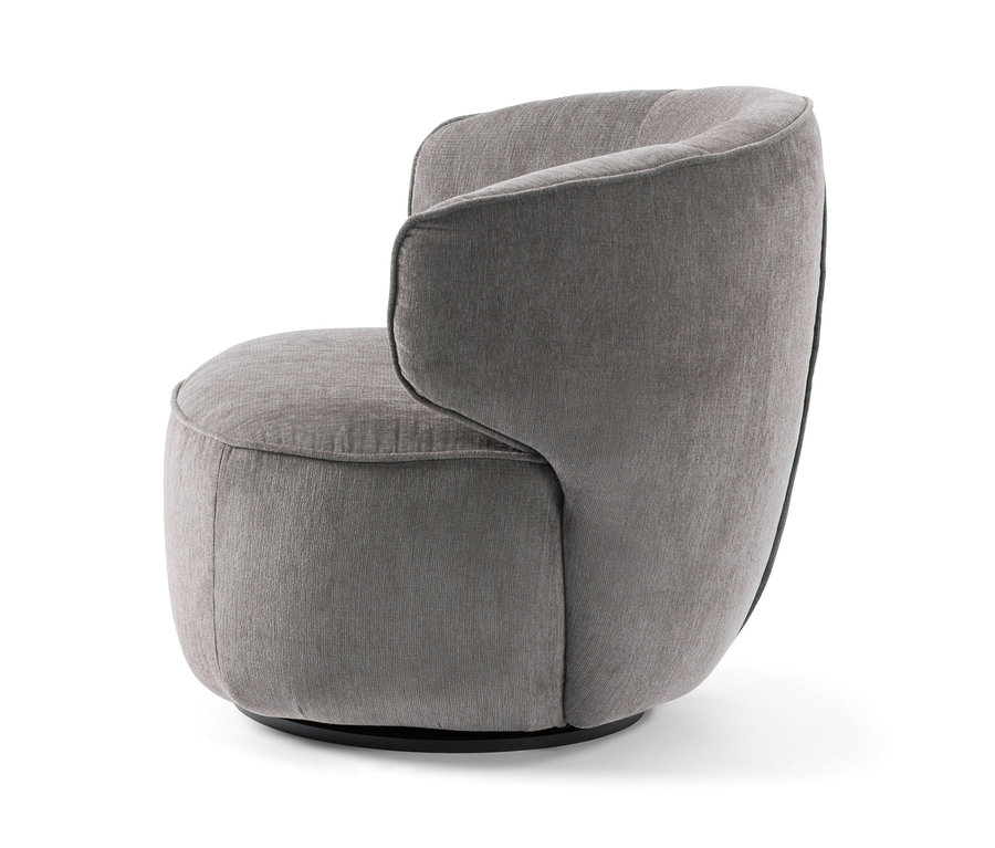 Grauer Sessel mit Drehfunktion von der Seite.