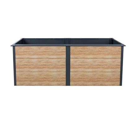 Rechteckiges Hochbeet in Holzoptik mit Schneckenschutz, 200 cm.