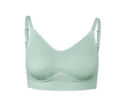 Detailaufnahme von einem Seamless-Sport-BH in Salbeigrün.