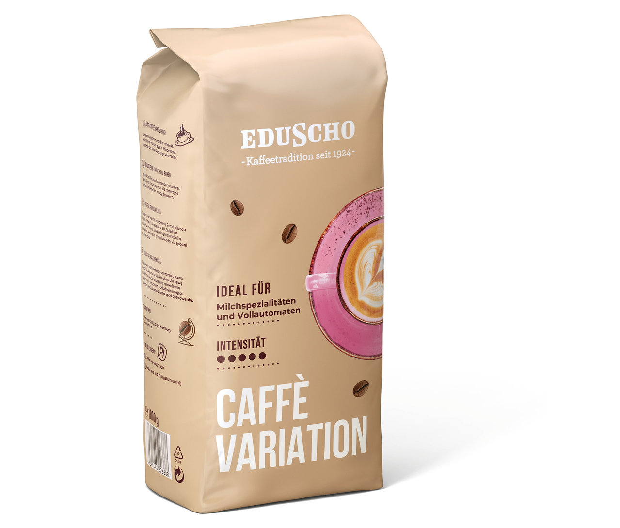 Eine Packung Eduscho Caffè Variation Ganze Bohne.