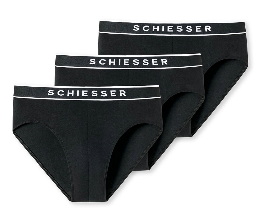 Drei schwarze SCHIESSER Rio-Slips mit Bio-Baumwolle.