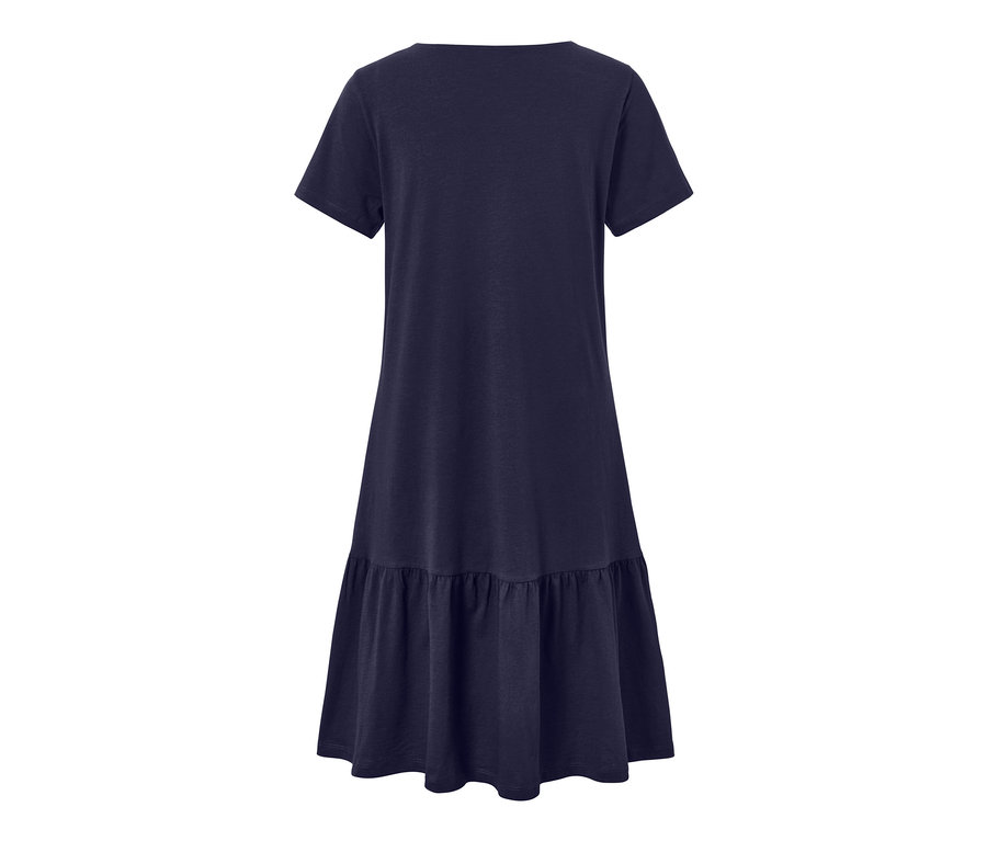 Dunkelblaues Jerseykleid mit Volant.