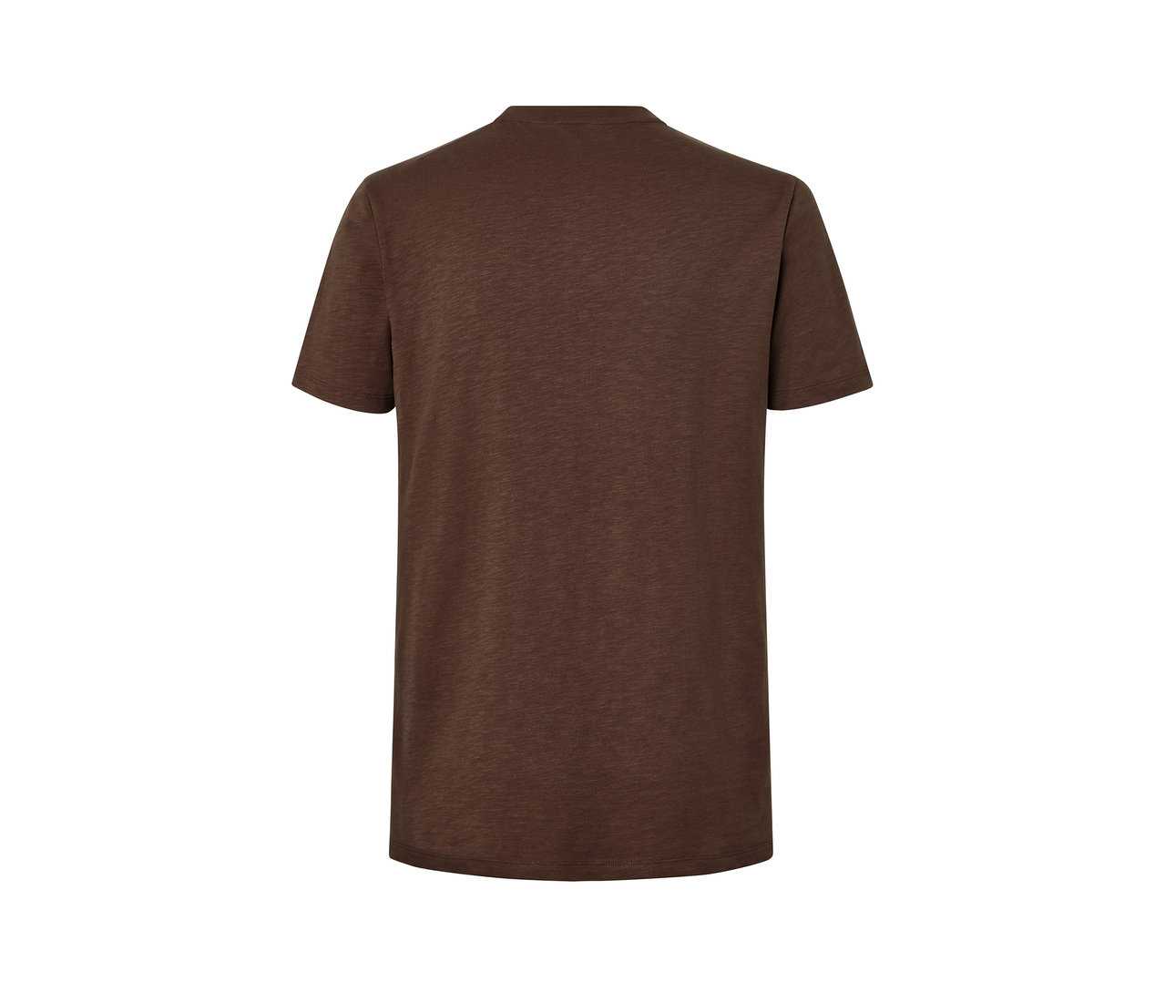 Detailansicht eines braunen Kurzarm-Henleys.