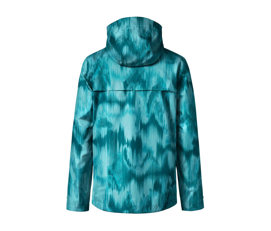 Detailansicht der Rückseite einer Regenjacke mit Alloverprint.