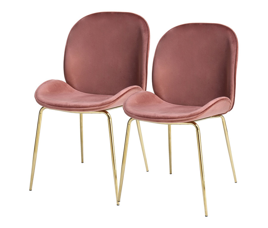 Zwei altrosa Kayoom »Charlize« Stühle mit Metallbeinen.