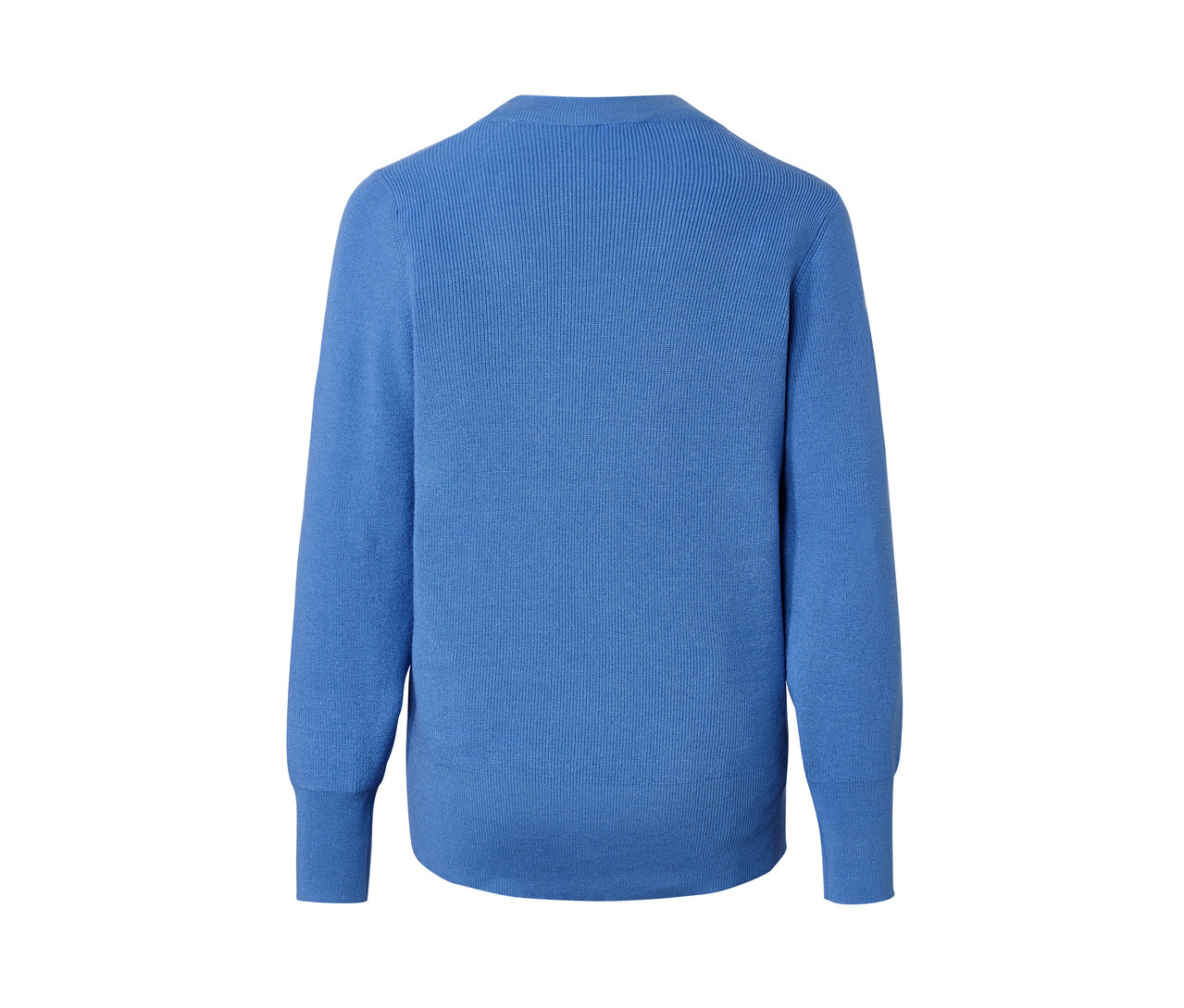 Blauer Feinstrickpullover.