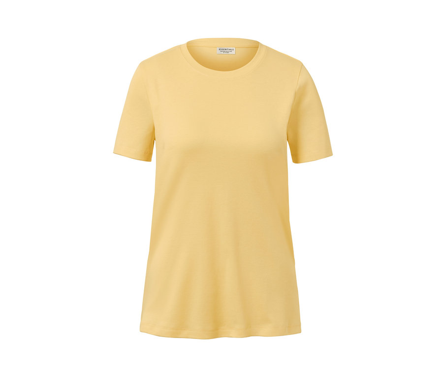 Ein gelbes Basic T-Shirt auf weißem Hintergrund.