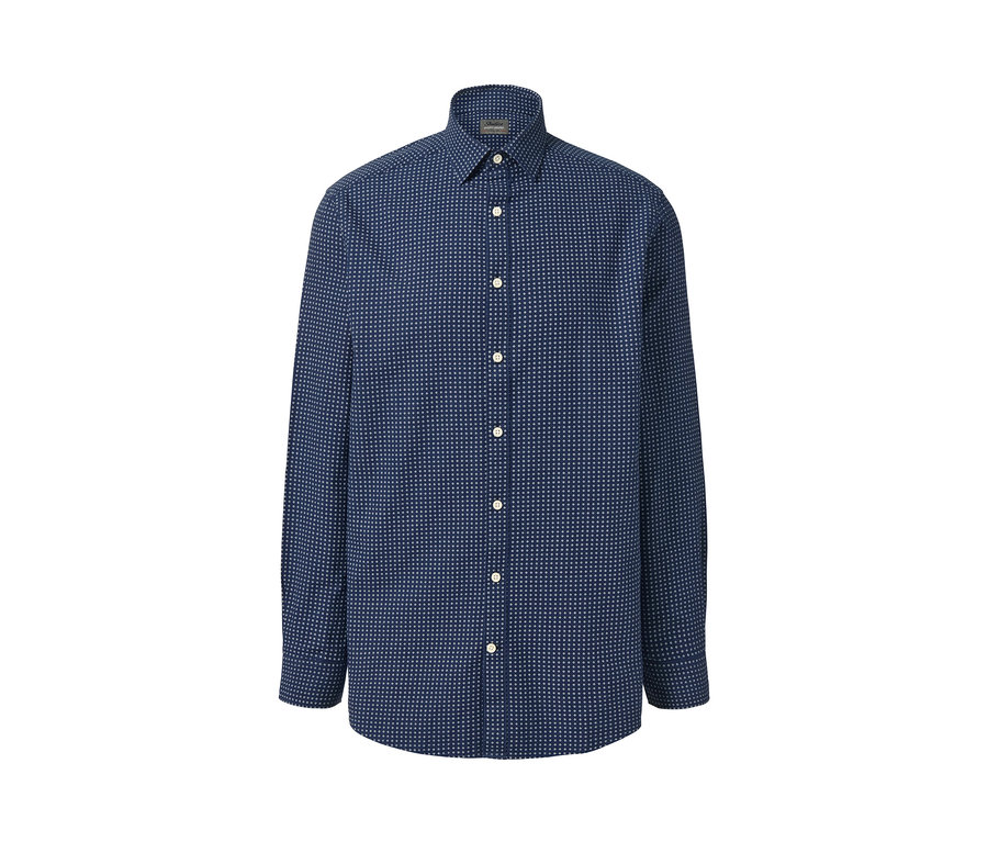 Blaues Hemd mit weißem Muster, Comfort Fit.