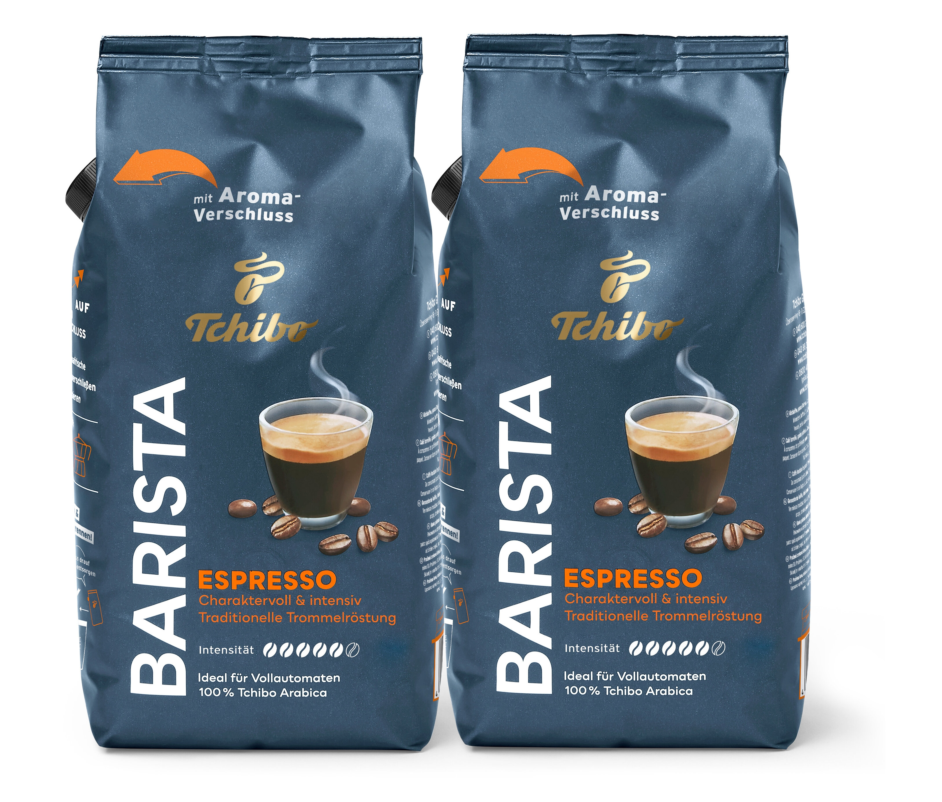 Zwei Packungen Tchibo Barista Espresso Kaffee.