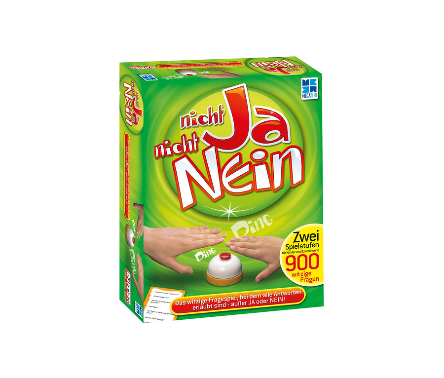 Verpackung des Spiels Nicht Ja, nicht Nein. Auf der Verpackung sind ein Knopf und Hände abgebildet.